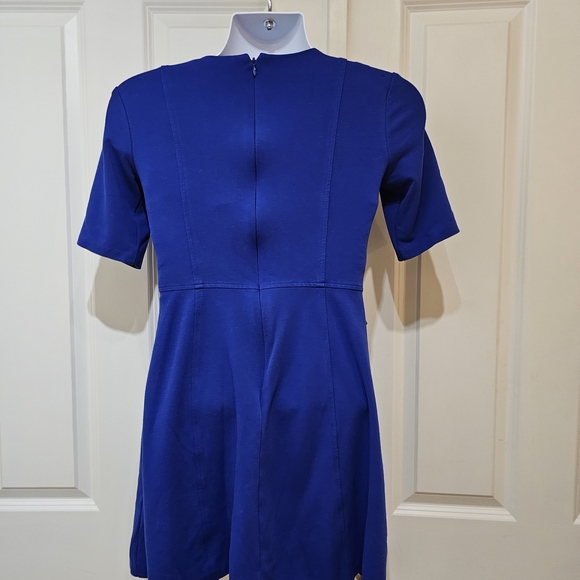SALE - Vince Camuto Royal Blue Ponte Fit & Flare Dress Gold Button Detail - Picture 3 of 4